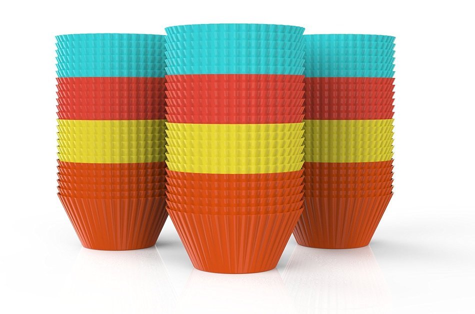 Set Of 24 Premium Silicone Baking Cups With BONUS Silicone Scraper & Silicone Spatula &ndash;For Perfectly Baked, Mouth... N3