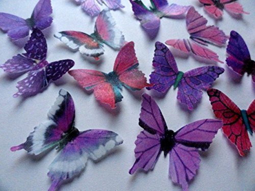 24 PURPLE & PINK Small 1.75" Size Decorative Wafer Paper Butterflies&copy; Edible Butterflies Decorations Edible Image... N3