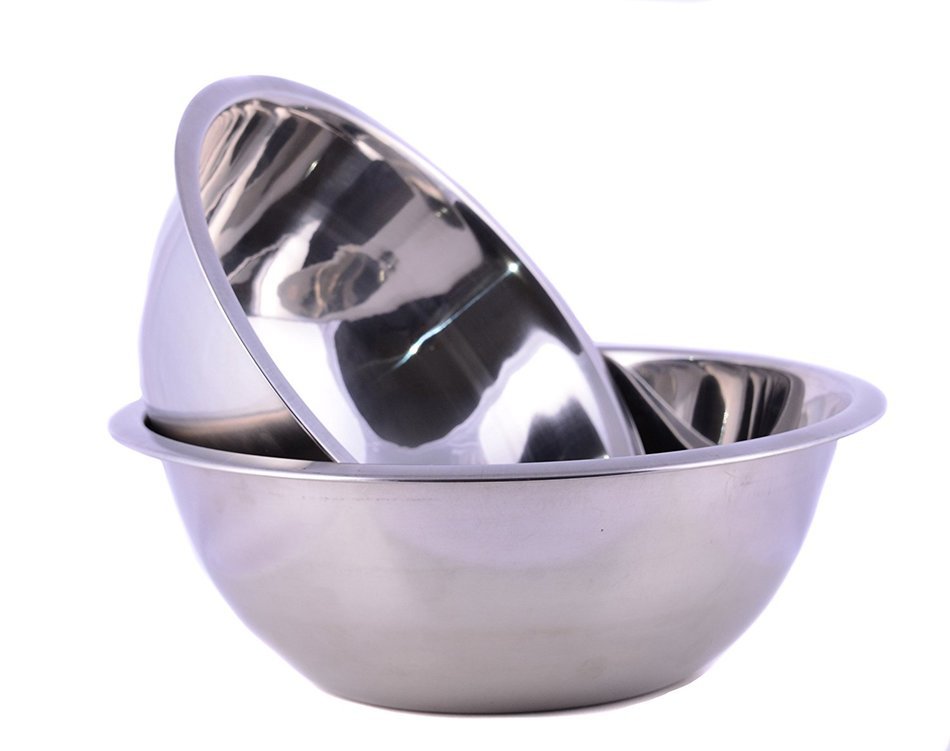 Stainless Steel Cuissentials Set of 2 Kitchen Mixing Bowls Fine Dining Mirror Finish, Flat Base Prep Bowls, Size... N2