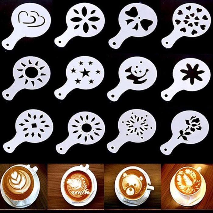 16 x Cappuccino Coffee Stencils Template Strew Flowers Pad Duster Spray N10