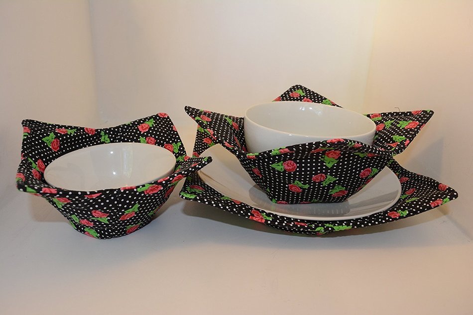 Microwave Bowl Cozies // Set of 3 // 1 Small Bowl Cozy // 1 Medium Bowl Cozy // 1 Dinner Plate Cozy // Petite... N4
