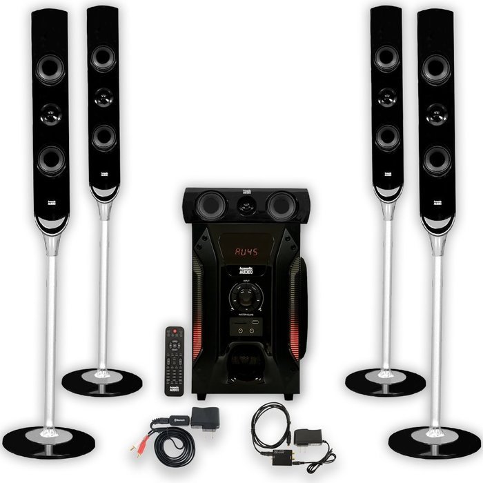 Acoustic Audio AAT1000 Tower 5.1 Home Speaker System with Bluetooth and Optical Input N2
