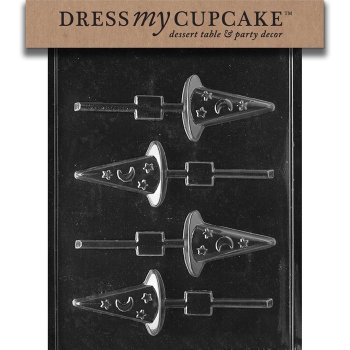 Dress My Cupcake DMCH114 Chocolate Candy Mold, Witch's Hat Lollipop, Halloween