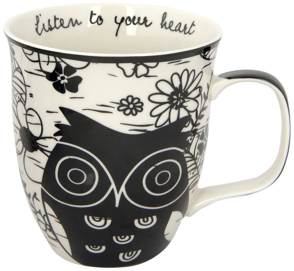 Karma, by Stephen Joseph Boho Black and White Owl Mug, Multicolor