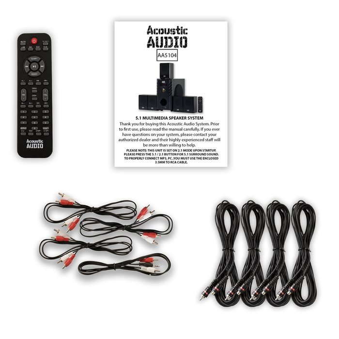 Acoustic Audio AA5104 Home Theater 5.1 Speaker System with 4 Extension Cables Surround Sound N2