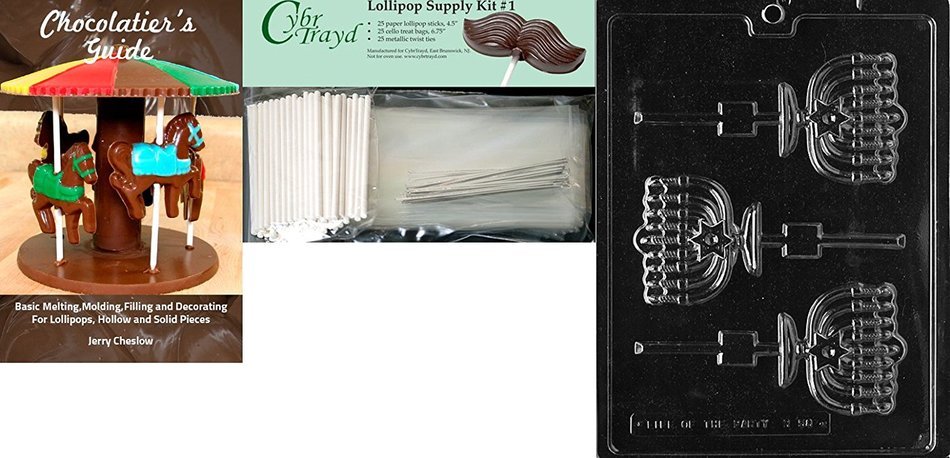 Cybrtrayd R058 Menorah Lolly Chocolate Candy Mold with Exclusive Cybrtrayd Copyrighted Chocolate Molding Instructions... N8