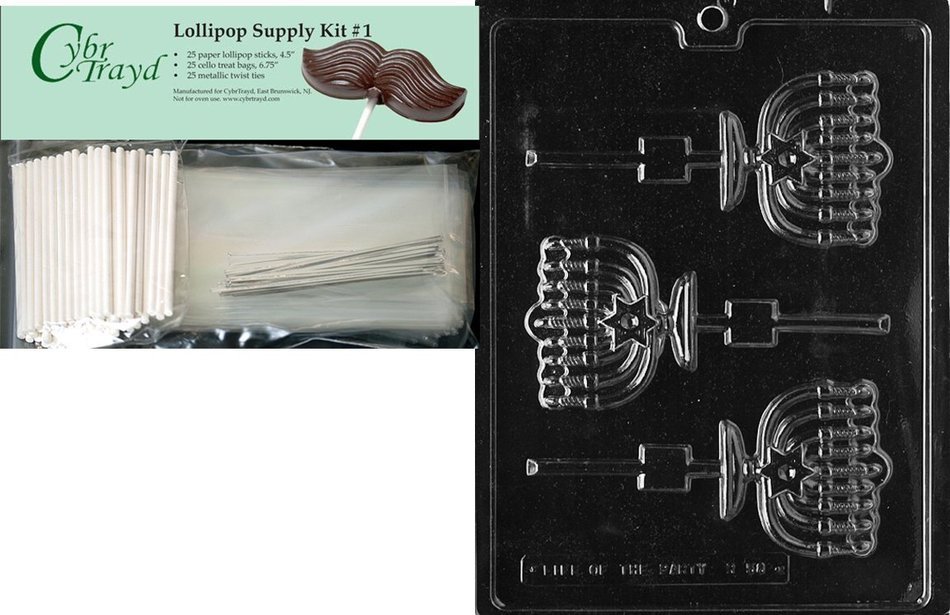 Cybrtrayd R058 Menorah Lolly Chocolate Candy Mold with Exclusive Cybrtrayd Copyrighted Chocolate Molding Instructions... N9