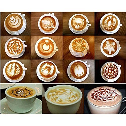 LADEY Fashion Cappuccino Coffee Barista Stencils Template Strew Pad Duster Spray Tools 16pcs/Pack N6
