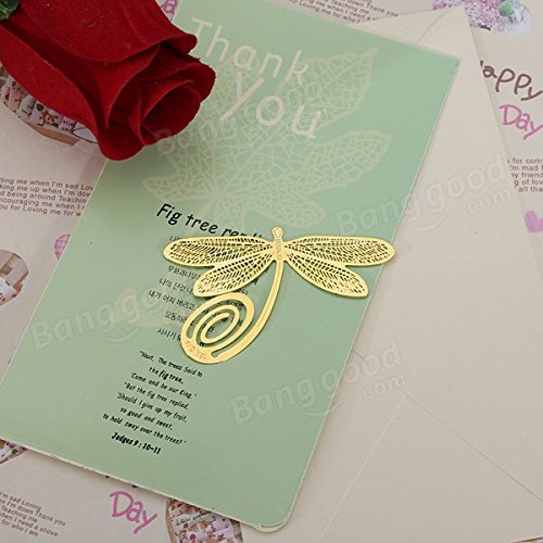 Pink Lizard Reading Gold-plated Dragonfly Metal Clip Bookmark Gift Book Marks N5