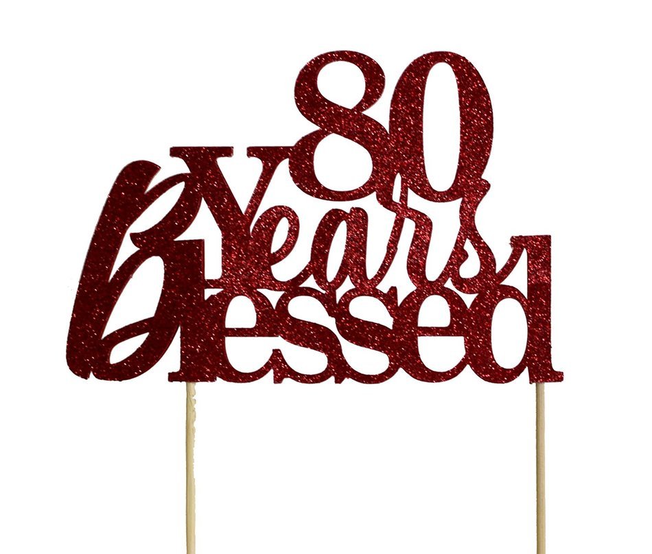 All About Details Red 80-Years-Blessed Cake Topper N3