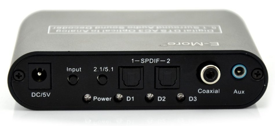 E-More&reg; High Ouality Digital AC3 DTS Optical SPDIF/Coaxial Dolby Audio to Analog 5.1 Channel Surround Audio Sound... N3