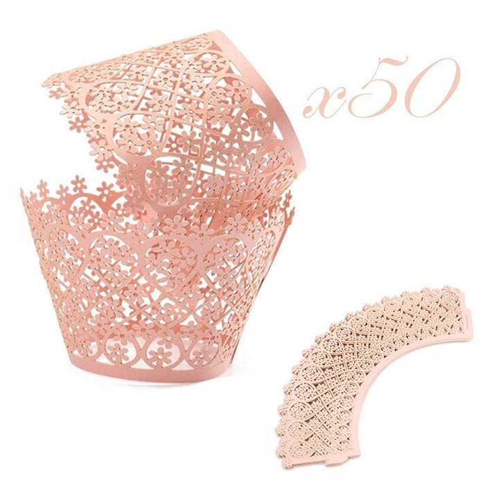 HUAL Cupcake Wrappers 50 Filigree Artistic Bake Cake Paper Cups Flowers Lace Laser Cut Liner Baking Cup Muffin... N12