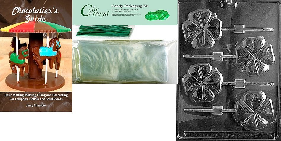 Cybrtrayd P002 Shamrock Lolly Chocolate Candy Mold with Exclusive Cybrtrayd Copyrighted Chocolate Molding Instructions... N2