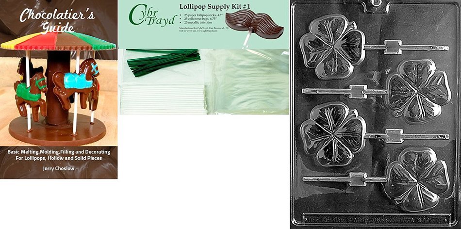 Cybrtrayd P002 Shamrock Lolly Chocolate Candy Mold with Exclusive Cybrtrayd Copyrighted Chocolate Molding Instructions... N3