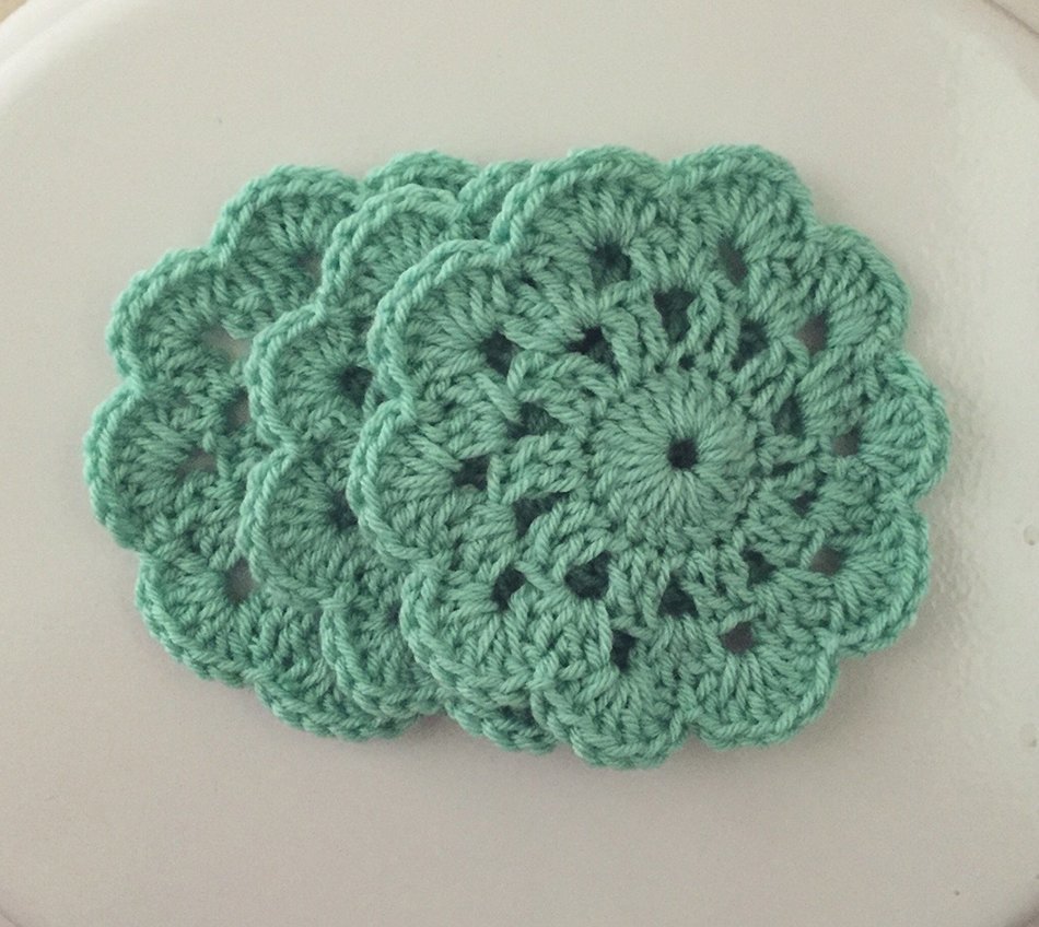 Crochet Flower Coasters Set of 3 Teal