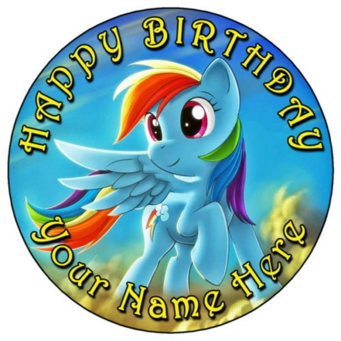 New MY LITTLE PONY RAINBOW DASH PARTY - 7.5" PERSONALISED EDIBLE ICING CAKE TOPPER