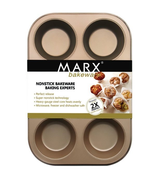 Ankai Premium Muffin Pan,6 Cups Non-Stick Heavy Carbon Steel Baking Pan,Champagne gold coating N3