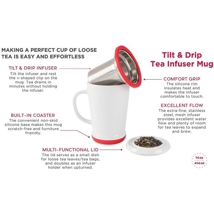 casaWare Tilt and Drip Tea Infuser Ceramic Mug, 14-Ounce (Matcha Green) N15