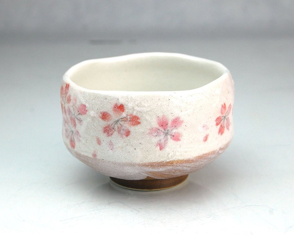 Ryu Mei Ippuku Shino Tataki Sakura Matcha Chawan (Matcha Bowl), Red N6