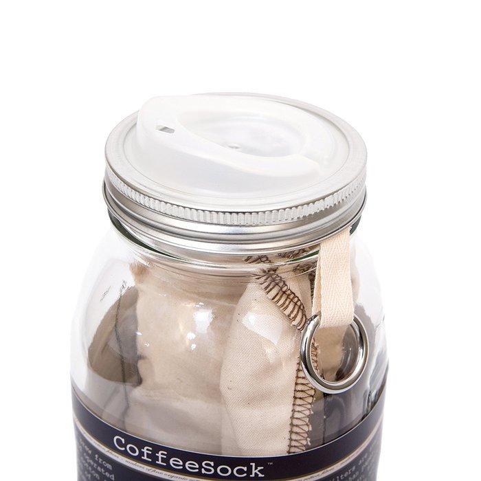 CoffeeSock ColdBrew Kit 64 ounce Co-Pack- Reusable Organic Cotton Filter, Jar, Organic Coffee, and Cuppow Pour... N2