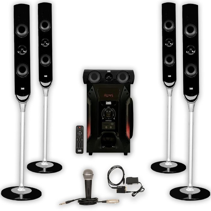 Acoustic Audio AAT1000 Tower 5.1 Speaker System with Optical Input and Microphone N2