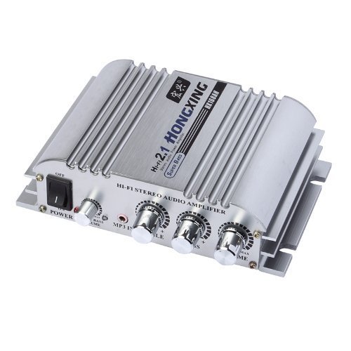 HONGXING AX-4 Hi-Fi 2.1CH Stereo Audio Amplifier AMP Super Bass HX-168A with AC Power Adapter Sliver N4