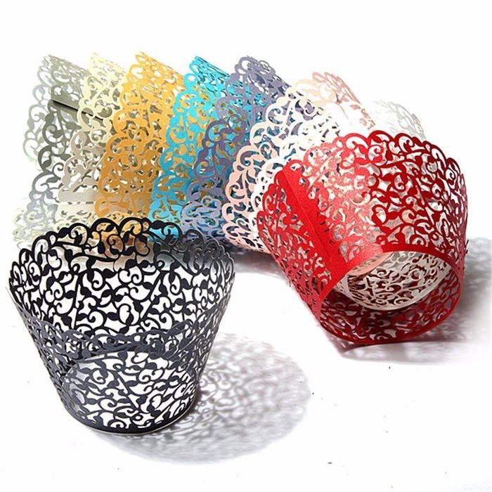 KINGSO 12pcs Filigree Vine Cupcake Wrappers Wraps Cases Wedding Birthday Decorations N8