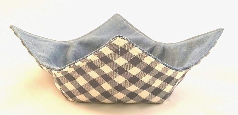 Microwave Bowl Cozy Denim/ Soldier Blue Gingham 3 pc. Set N6