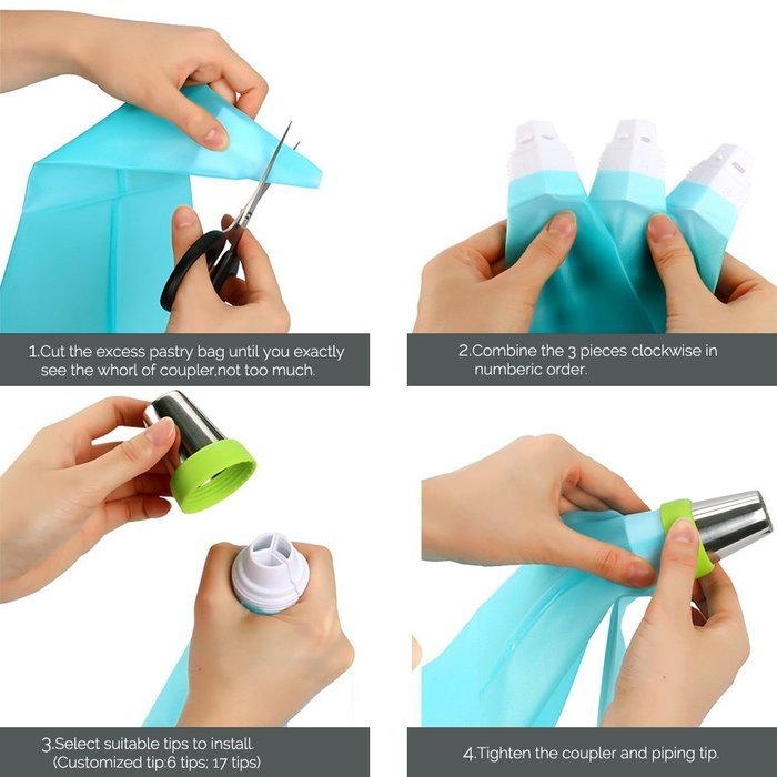 Piping Bags, MCIRCO 3 X ColorSwirl 3-Color Coupler for Large Size Russian Piping Tips and 3 X Reusable Pastry... N10
