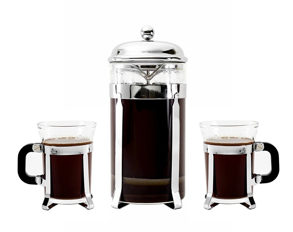 Bruntmor, Premium 34 Oz French Press set 2 mugs 7oz Double Filter Borosilicate Heat Resistant Glass N7