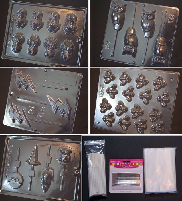 Harry Potter Chocolate Frog Mold Kit - Includes 5 Molds, 100 Sticks, 100 Bags, 50 Ties