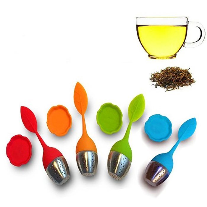 Olens Set of 4 Silicone Handle Stainless Steel Strainer Drip Tray Included - Loose Tea Steeper Filter (Set of... N10