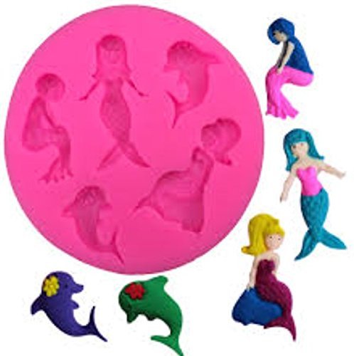 Mermaid & Dolphin Silicone Mold, Candy, Fondant, Cake Decorating 5 Cavities