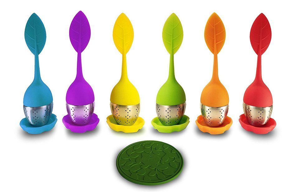 Tea Commission Tea Infuser Set of 6, Steeper Strainer Silicone & Stainless Steel Mesh Basket (Rainbow) for Loose... N4