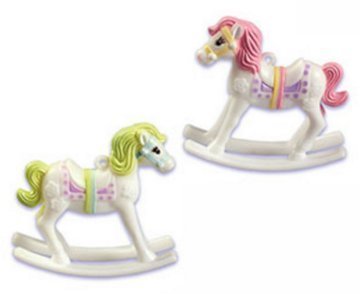 2piece Carousel Horses Cake Cupcake Food Decoration Topper Pink & Green with Pastel Balloon Cluster