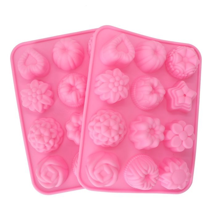 Bestjybt&reg; Set of 2 Flowers Silicone Non Stick Chocolate Mold Soap Mold Cake Bread Mold Jelly Candy Baking Mould N2