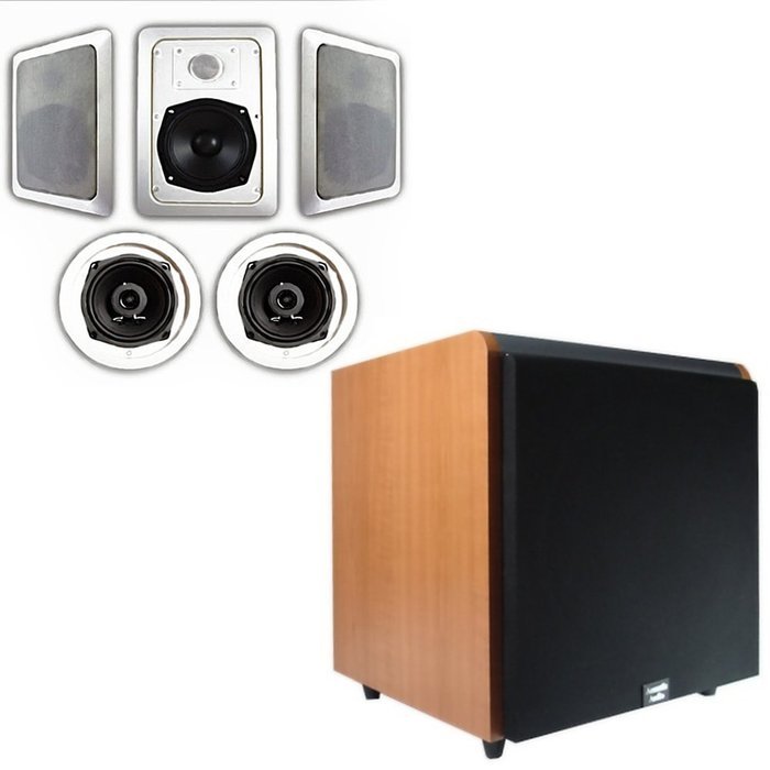Acoustic Audio HT-55 In-Wall/Ceiling 5.1 Home Theater Speakers and 12" Powered Sub HT-55-HD12C