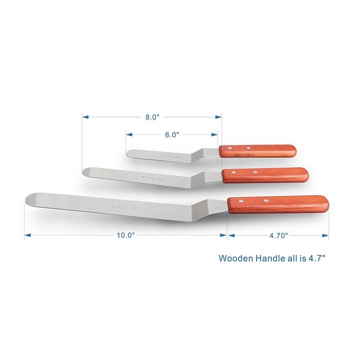 Offset Icing Spatula Set with Wood Handle - Angled Flexible Blade - Professional Cake Decorating Tool 6",8"&10... N3