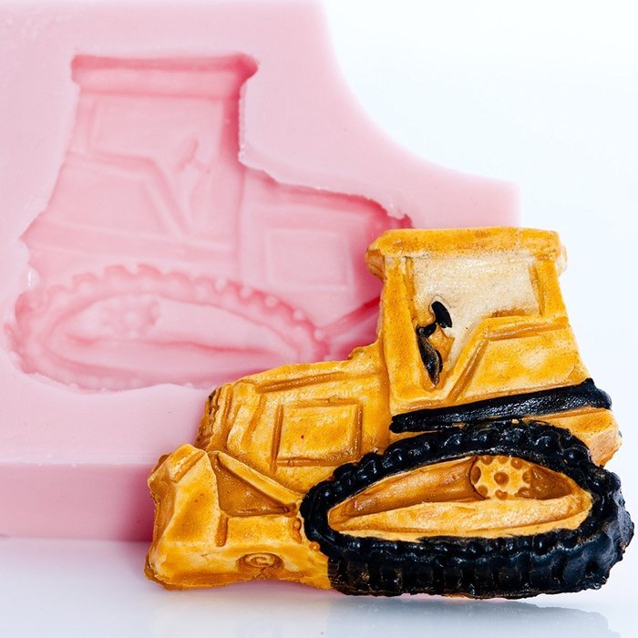Small Bull Dozer Silicone Mold Food Safe Fondant, Resin, Polymer Clay Mold. Flexible easy to use. Jewelry, Craft... N4