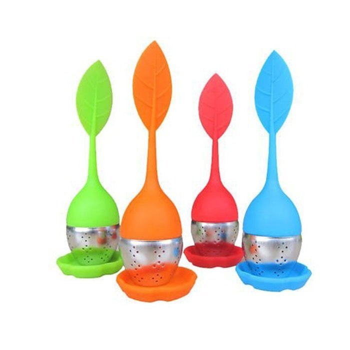 Fenical Tea Infuser-Silicone Leaf Strainer with Handle, Steel Ball, Leaf Lid,Pack of 4