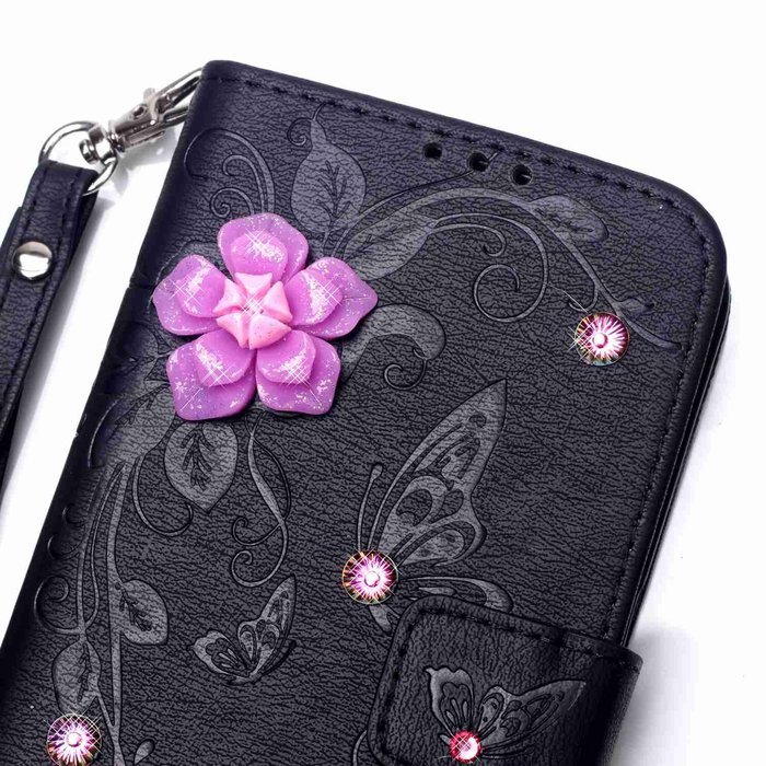 iPhone 7 Case, iPhone 7 Wallet Case,PHEZEN Beauty Luxury Handmade Rose Flower Butterfly Bling Diamond PU Leather... N28