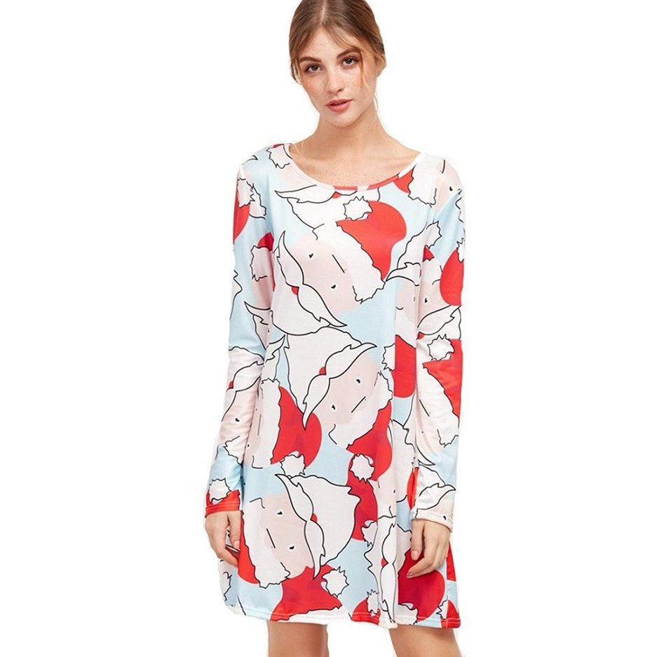 Xmas Dresses,Morecome Print Ladies Christmas Long Sleeve Party Dresses N4