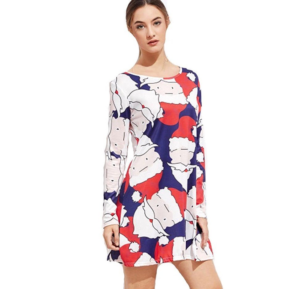 Xmas Dresses,Morecome Print Ladies Christmas Long Sleeve Party Dresses N6