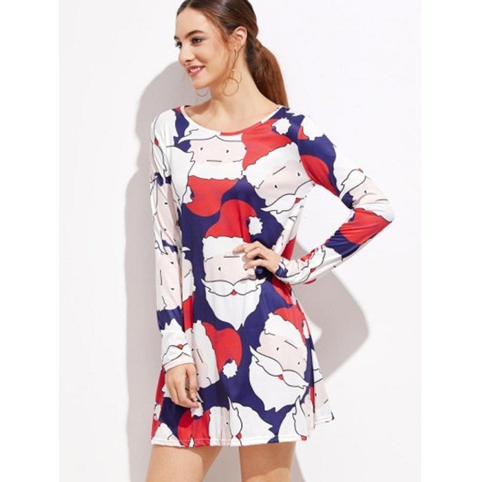 Xmas Dresses,Morecome Print Ladies Christmas Long Sleeve Party Dresses N7