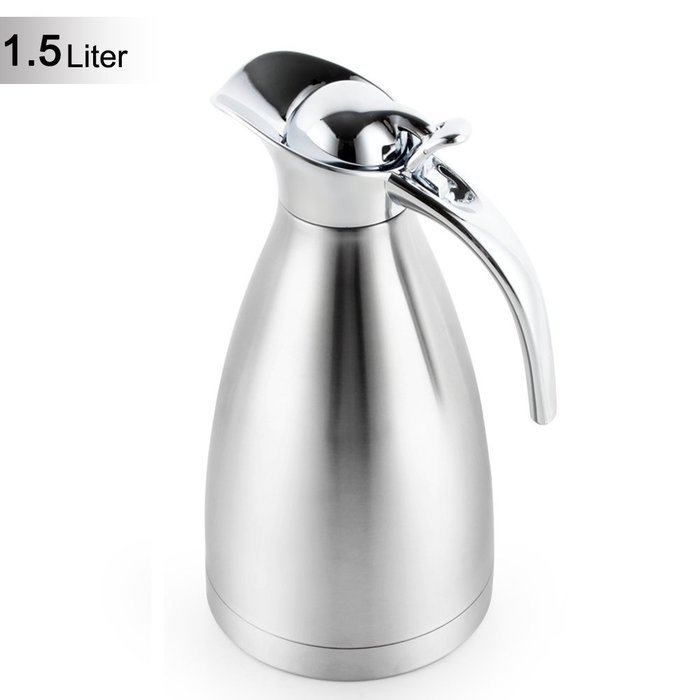 Satin Finish Stainless Steel Thermal Coffee Pot, Vacuum Insulated Carafe Flask Tea Kettle, 1.5 Liter N12