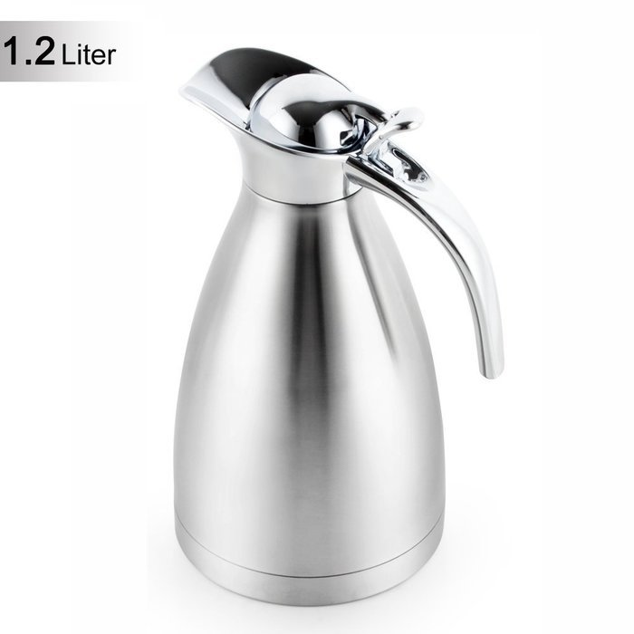 Satin Finish Stainless Steel Thermal Coffee Pot, Vacuum Insulated Carafe Flask Tea Kettle, 1.5 Liter N16