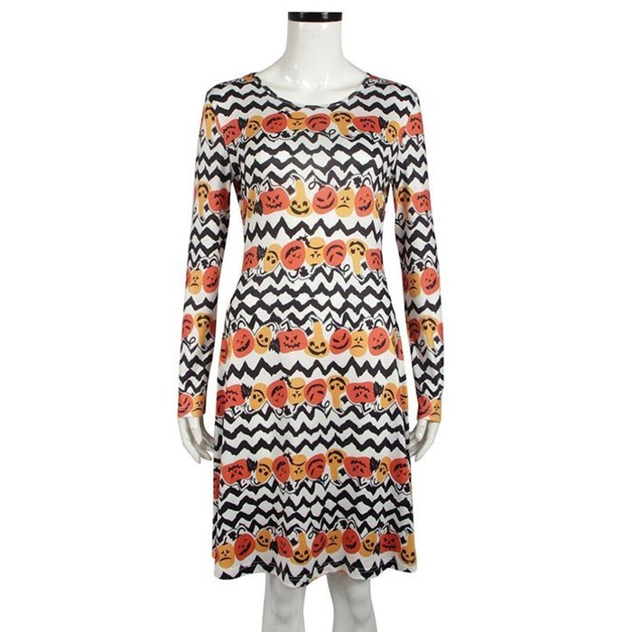 Mini Dress,Morecome Women Halloween Pumpkin Print Long Sleeve Party Swing Mini Dress N5