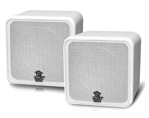 Pyle Home PCB4WT 4-Inch 200-Watt Mini Cube Bookshelf Speaker (White) (Pair)
