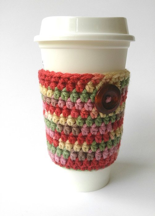 Crochet Coffee Sleeve Pink Yellow Green N2