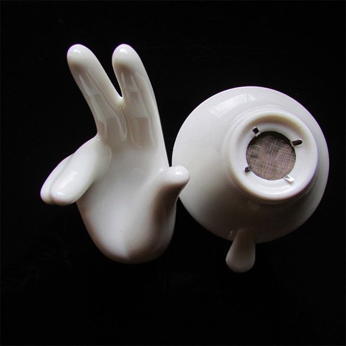 Porcelain Ceramic Tea Strainer Filter Colander And Guanyin Buddha Hand Style Support Holder - Essential Tools... N6